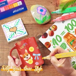 Paint Markers Crafts Supplies, Acrylic Paint Pens For Rock Painting Kit, School Christmas Ornaments Paint Marker Pens For Kids Adults DIY Card Making, Ceramic, Glass, Wood, Canvas, Mug Painting -Funko Favour 6 1054