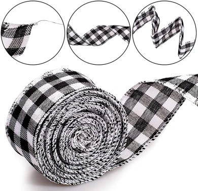 Whaline 3 Rolls Christmas Wired Edge Ribbons, 30 Yards X 2.5cm Black Red Plaid Ribbon, Black White Buffalo Plaid Ribbon And Burlap Craft Ribbon For DIY Gift Wrapping, Fall Crafts Decoration 5 Whaline 3 Rolls Christmas Wired Edge Ribbons, 30 Yards X 2.5cm Black Red Plaid Ribbon, Black White Buffalo Plaid Ribbon And Burlap Craft Ribbon For DIY Gift Wrapping, Fall Crafts Decoration - Image 3