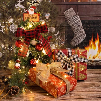 Whaline 3 Rolls Christmas Wired Edge Ribbons, 30 Yards X 2.5cm Black Red Plaid Ribbon, Black White Buffalo Plaid Ribbon And Burlap Craft Ribbon For DIY Gift Wrapping, Fall Crafts Decoration 6 Whaline 3 Rolls Christmas Wired Edge Ribbons, 30 Yards X 2.5cm Black Red Plaid Ribbon, Black White Buffalo Plaid Ribbon And Burlap Craft Ribbon For DIY Gift Wrapping, Fall Crafts Decoration - Image 4