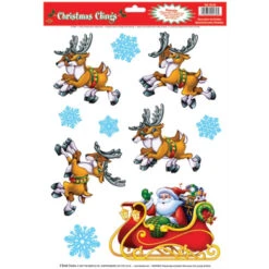 Christmas (Happy New Year) Santa & Sleigh Clings 30cm . X 43cm . Sh (10/sh) Pkg/12