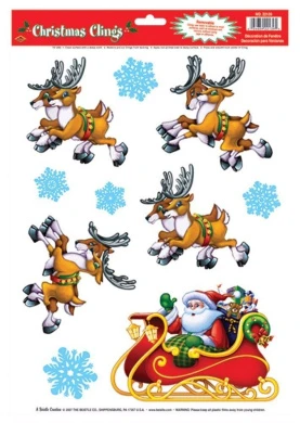 Christmas (Happy New Year) Santa & Sleigh Clings 30cm . X 43cm . Sh (10/sh) Pkg/12 4 Christmas (Happy New Year) Santa & Sleigh Clings 30cm . X 43cm . Sh (10/sh) Pkg/12 - Image 2