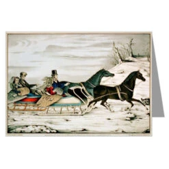 Currier And Ives Christmas The Sleigh Race 1848, Winter Greeting Card Set