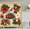 Christmas Shower Curtain Retro Vintage By Ambesonne, Christmas Bathroom Sets Classical Religious Objects Candle Bell Mistletoe Ribbon Bird Print, Polyester Fabric Bathroom With Hooks, Multi -Funko Favour 6 1353
