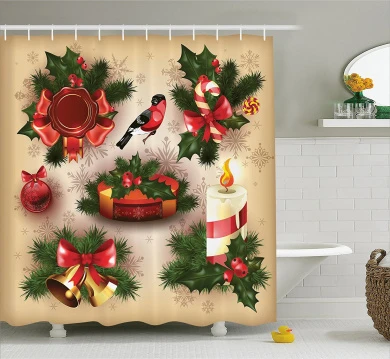 Christmas Shower Curtain Retro Vintage By Ambesonne, Christmas Bathroom Sets Classical Religious Objects Candle Bell Mistletoe Ribbon Bird Print, Polyester Fabric Bathroom With Hooks, Multi 2 Christmas Shower Curtain Retro Vintage By Ambesonne, Christmas Bathroom Sets Classical Religious Objects Candle Bell Mistletoe Ribbon Bird Print, Polyester Fabric Bathroom With Hooks, Multi