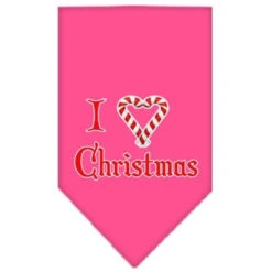 Mirage Pet Products 66-25-04 LGBPK Heart Christmas Screen Print Bandana Bright Pink Large