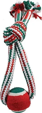 Spot Ethical Christmas 58431 689842 Holiday Crinkle Rope With Tennis Ball Tug Dog Toy, Red/Green, 33cm