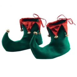 AMSCAN Deluxe Christmas Pointed Elf Shoes Boots Fancy Dress Accessory Adults Santa's Little Helper Green Red Elves Covers Up To Size 10 With Rubber Grip Soles