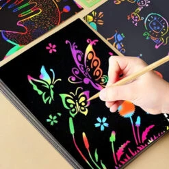 RMJOY Scratch Rainbow Art Paper Set - 50Pcs Magic Scratch Off Art Craft Supplies Kits For Kids Girls Boys Black Scratch Notes Sheet Doodle Pad For Fun DIY Toy Party Favours Game Christmas Birthday Gift -Funko Favour 6 234