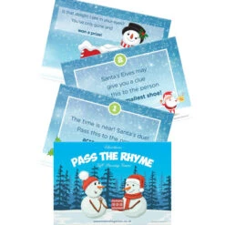Christmas Pass The Parcel Game - Christmas Games For Families And Christmas Party Fun - 10 - RHYME CARDS - A6 Postcard Size