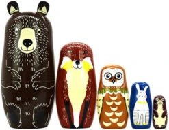 HYCLES Nesting Dolls Russian Matryoshka Wood Stacking Nested Dog Set For Kids Handmade Toys For Children Kids Christmas Birthday Decoration Halloween Wishing Gift