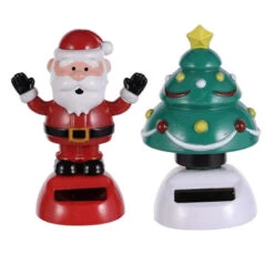 Amosfun Christmas Santa Claus Shaking Head Ornaments Christmas Tree Car Decoration Dashboard Solar Ornaments 2pcs