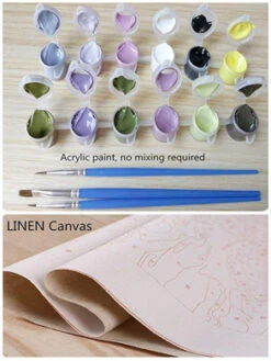 CaptainCrafts New DIY Paint By Numbers 16x20 For Adults Beginner Kit, Kids LINEN Canvas - Forest House Christmas Morning (Frameless) -Funko Favour 6 47