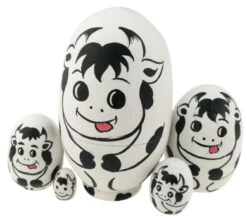 Cute Egg Shape Animal Theme Handmade Wooden Russian Nesting Dolls Matryoshka Dolls Set 5 Pieces For Kids Toy Birthday Christmas Easter Gift Home Decoration-Dairy Cow