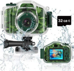 DEKER Kids Camera Underwater Waterproof Camera For Best Christmas Birthday Gifts For Boys Girls Age 3-12 HD Digital Video Camera Mini Children Camcorder Camera 5.1cm IPS Screen With 32GB Card (Green)