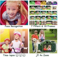 DEKER Kids Camera Underwater Waterproof Camera For Best Christmas Birthday Gifts For Boys Girls Age 3-12 HD Digital Video Camera Mini Children Camcorder Camera 5.1cm IPS Screen With 32GB Card (Green) -Funko Favour 6 536