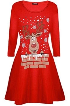 Be Jealous Womens Ladies Santa Reindeer Wall Snowflake Costume Christmas Xmas Swing Dress UK Plus Size 8-26