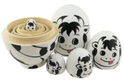 Cute Egg Shape Animal Theme Handmade Wooden Russian Nesting Dolls Matryoshka Dolls Set 5 Pieces For Kids Toy Birthday Christmas Easter Gift Home Decoration-Dairy Cow -Funko Favour 6 55