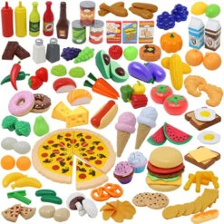 JOYIN Play Food Set 135 Pieces Play Kitchen Set For Market Educational Pretend Play, Food Playset, Kids Toddlers Toys, Kitchen Accessories Fake Food, Party Favour Christmas Stocking Stuffers