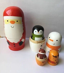 Veewon Christmas Nesting Dolls Handmade Wooden Cute Matryoshka Russian Doll Santa Claus Snowman Christmas Gift 15cm - 6pcs -Funko Favour 6 568