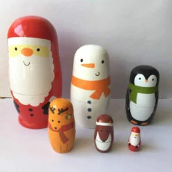Veewon Christmas Nesting Dolls Handmade Wooden Cute Matryoshka Russian Doll Santa Claus Snowman Christmas Gift 15cm - 6pcs -Funko Favour 6 570