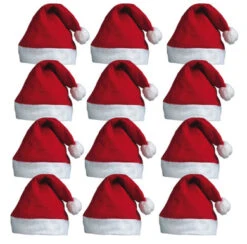12 X Santa Hats - Father Christmas Red Santa Hats With Bobble For Xmas Office Parties