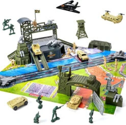 47 Pieces Military Base Set, Army Men Playset With Vehicles Accessories,Soldier Army Men And Play Map,Mini Army Toy Tank,Warplane,Helicopter Playset Plastic Christmas Toys Gifts For Kids Boys