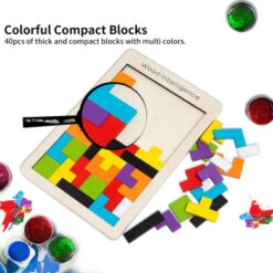 Buself Wooden Tetris Puzzle Brain Teasers Game And Intelligence Toy With 40pcs Vivid Colour And Eco-Material For Kids And Adults, Birthday & Christmas Gift Choice -Funko Favour 6 667