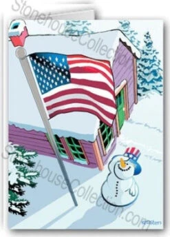 Patriotic Snowman And Flag Christmas Card 12 Cards / 13 Envelopes