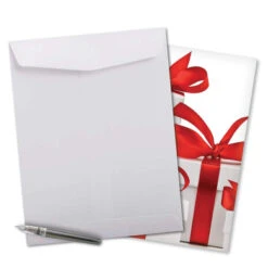 Oversized 'Season's Surprises Presents' Merry Christmas Holiday Card With Envelope (Letterhead 22cm X 28cm ) - Extra Large White Gift With Red Bow - Stationery Greeting Card #J6025HXSG -Funko Favour 6 772