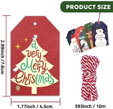 Christmas Gift Tags With String, 50Pcs Xmas Kraft Paper Tags Card With Cotton Red White Twine For Christmas Gift Wrapping, Small Merry Christmas Present Tags Labels With String For Crafts Decoration 3 Christmas Gift Tags With String, 50Pcs Xmas Kraft Paper Tags Card With Cotton Red White Twine For Christmas Gift Wrapping, Small Merry Christmas Present Tags Labels With String For Crafts Decoration - Image 2
