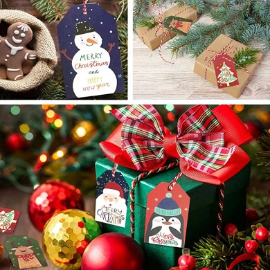 Christmas Gift Tags With String, 50Pcs Xmas Kraft Paper Tags Card With Cotton Red White Twine For Christmas Gift Wrapping, Small Merry Christmas Present Tags Labels With String For Crafts Decoration 8 Christmas Gift Tags With String, 50Pcs Xmas Kraft Paper Tags Card With Cotton Red White Twine For Christmas Gift Wrapping, Small Merry Christmas Present Tags Labels With String For Crafts Decoration - Image 7