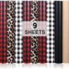 Christmas Buffalo Plaid HTV Heat Transfer Vinyl Bundle-30cm X 25cm 9 Sheets Red & Black Classic Plaid Iron On Vinyl,Leopard HTV Vinyl For Cricut