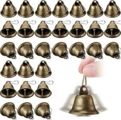 30 Pieces Craft Bells Bronze Tone Jingle Bells Vintage Decoration Bells With Spring Hooks For Hanging Christmas Wind Chimes Making Dog Potty Training Doorbell Wedding Decor, 4.2cm X 3.8cm