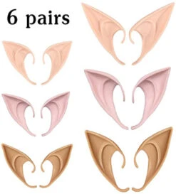 6 Pairs Fairy Pixie Elf Ears,Latex Fairy Pixie Elf,Fairy Goblin Vampire Elven Ears For Cosplay Halloween Christmas Any Themed Party (2 Sizes,3 Colours)